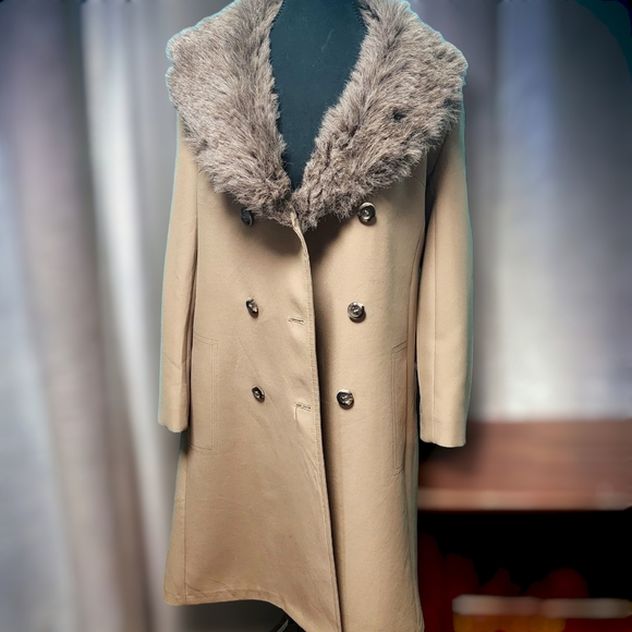 Vintage London Fog Fur Coat sz 12 Peacoat with Plaid Wool Lining c.1970s - Picture 5 of 13